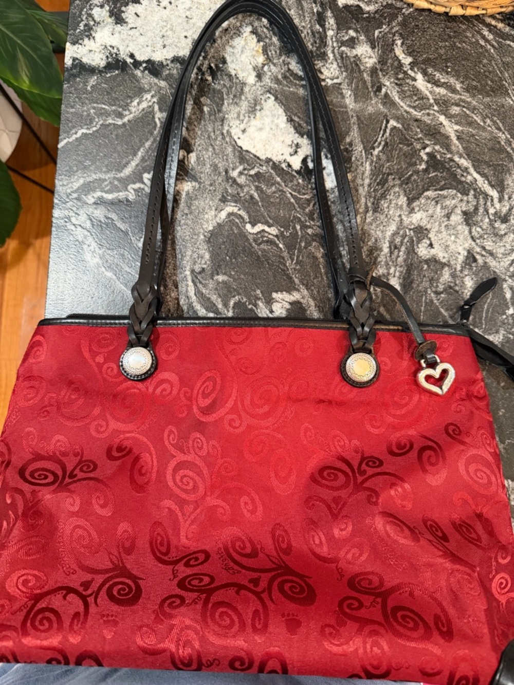 Brighton - Red Patterned Tote Bag with Black Handles